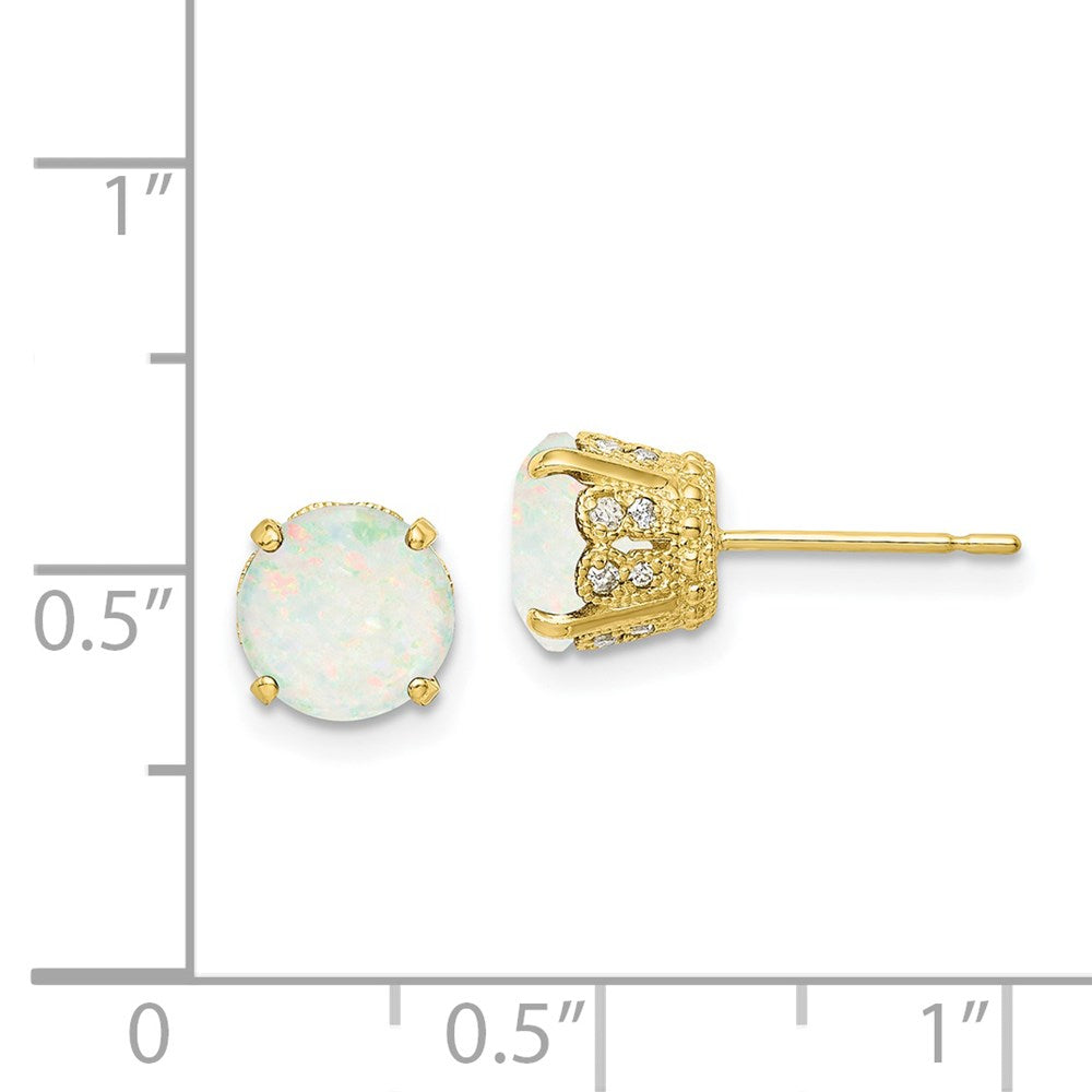 10K Tiara Collection Polished Diamond Lab Created Opal Post Earrings