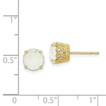 10K Tiara Collection Polished Diamond Lab Created Opal Post Earrings