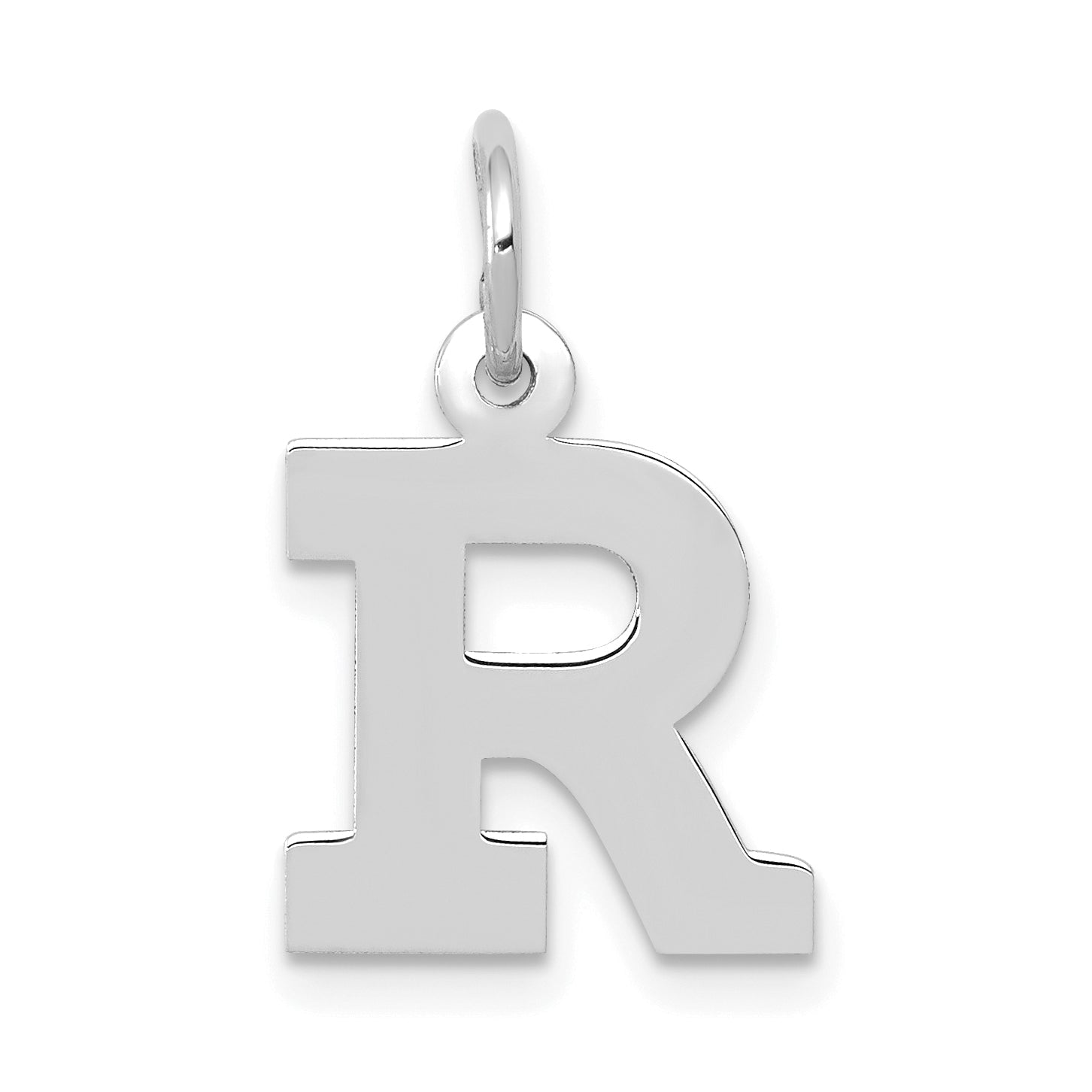10K White Gold Small Block Initial R Charm