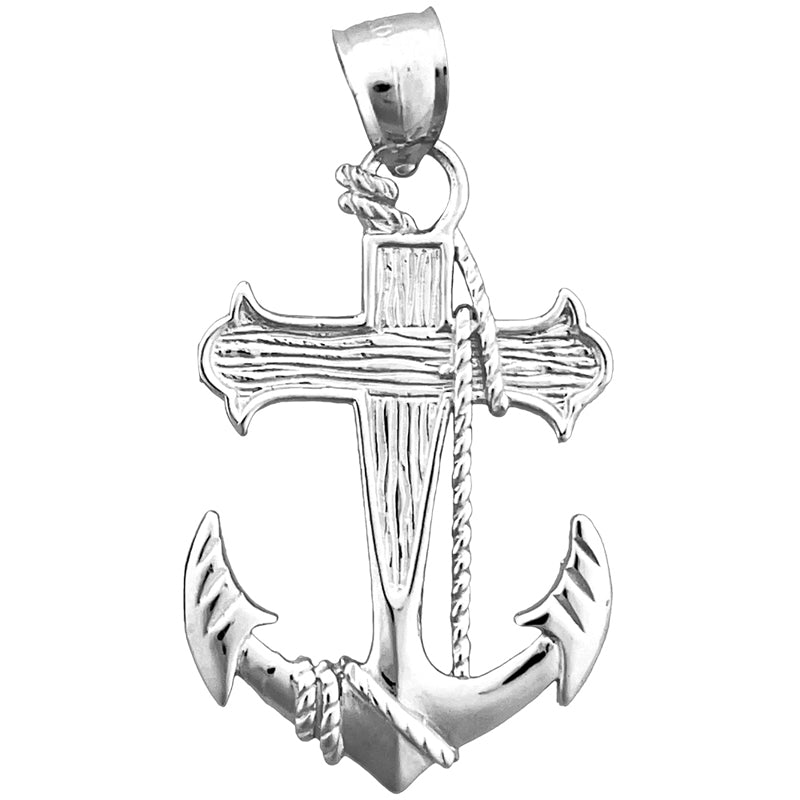 14K Gold Sailor Rope, Cross and Ship Anchor Pendant