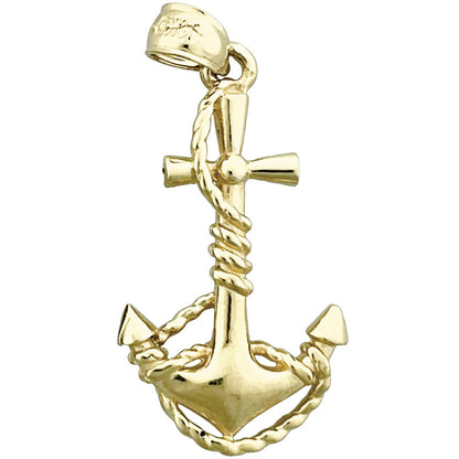 14K Gold 3D Nautical Ship Anchor &amp; Rope Pendant