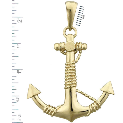 14K Gold 3-D Ship Anchor and Sailor Rope Pendant