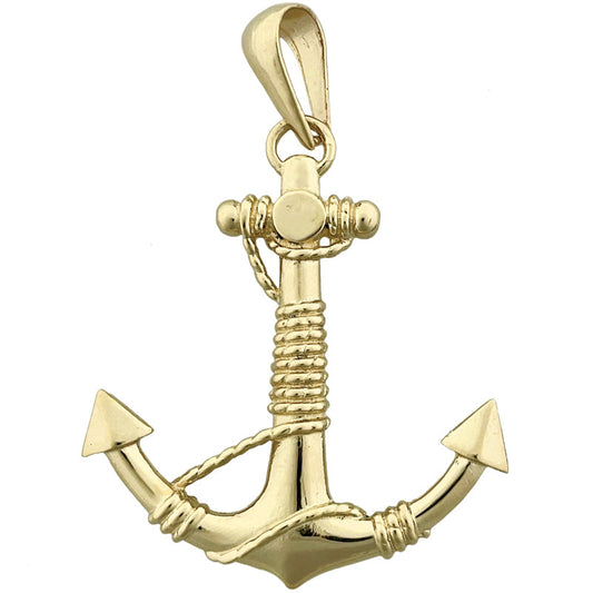 14K Gold 3-D Ship Anchor and Sailor Rope Pendant