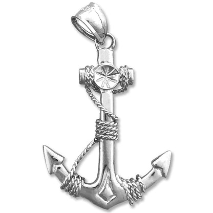 14K Gold 3D Ship Anchor and Sailor Rope Pendant