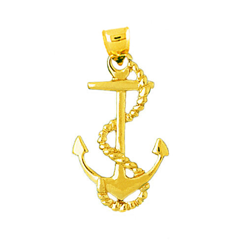 14K Gold 28MM Ship Anchor with Sailor Rope Pendant