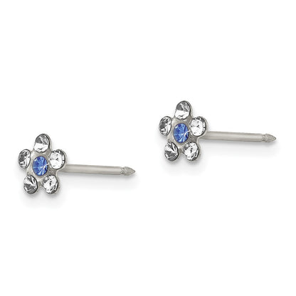 Stainless Steel Inverness Clear & Blue Crystal Post Flower Earrings