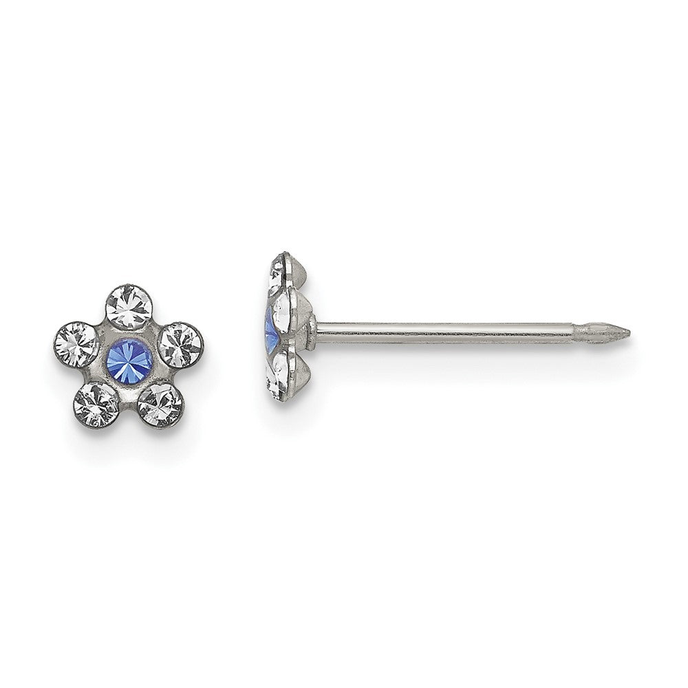 Stainless Steel Inverness Clear & Blue Crystal Post Flower Earrings