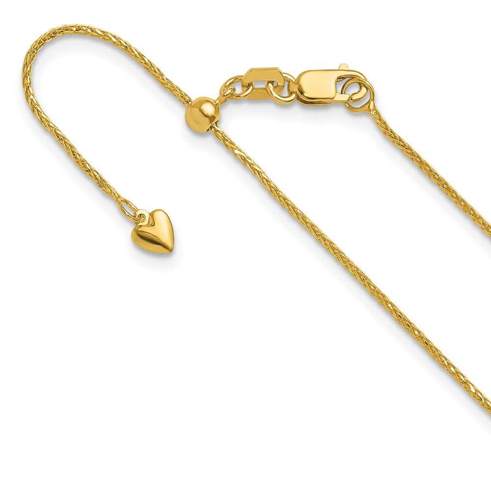 3 Inch 14K Yellow Gold Adjustable .95mm D/C Wheat Chain Necklace