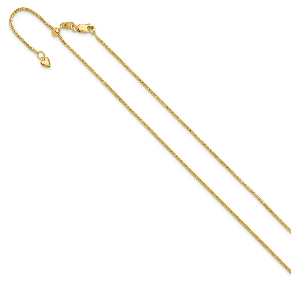 26 Inch 14K Yellow Gold Adjustable 1.2mm D/C Wheat Chain Necklace