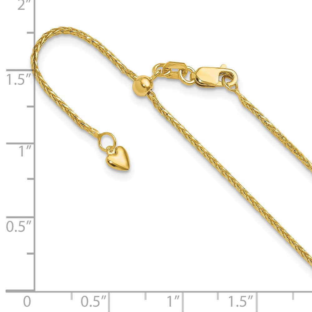 26 Inch 14K Yellow Gold Adjustable 1.2mm D/C Wheat Chain Necklace