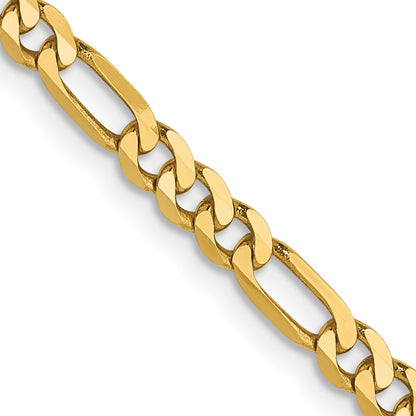 24 Inch 14K Yellow Gold 3mm Flat Figaro Chain Necklace