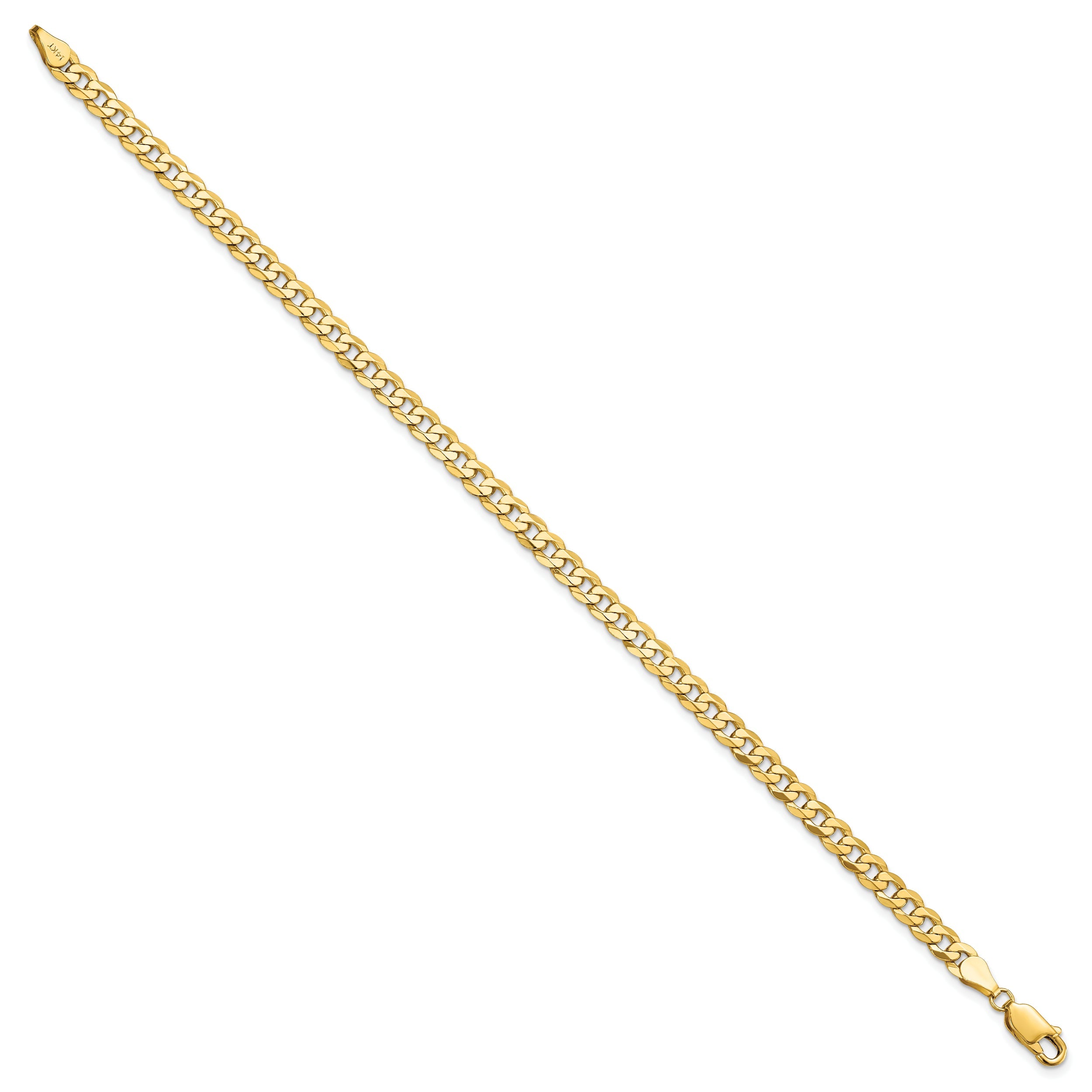 8 Inch 14K Yellow Gold 4.5mm Flat Beveled Curb Chain Bracelet