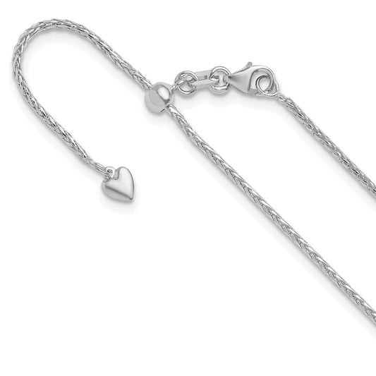 22 Inch 14K White Gold Adjustable 1.3mm D/C Wheat Chain Necklace