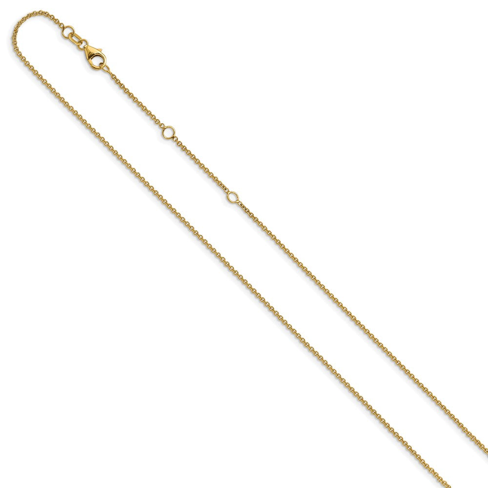 18 Inch 14K Yellow Gold 1.4mm Round Cable 1In+1In Adjustable Chain Necklace