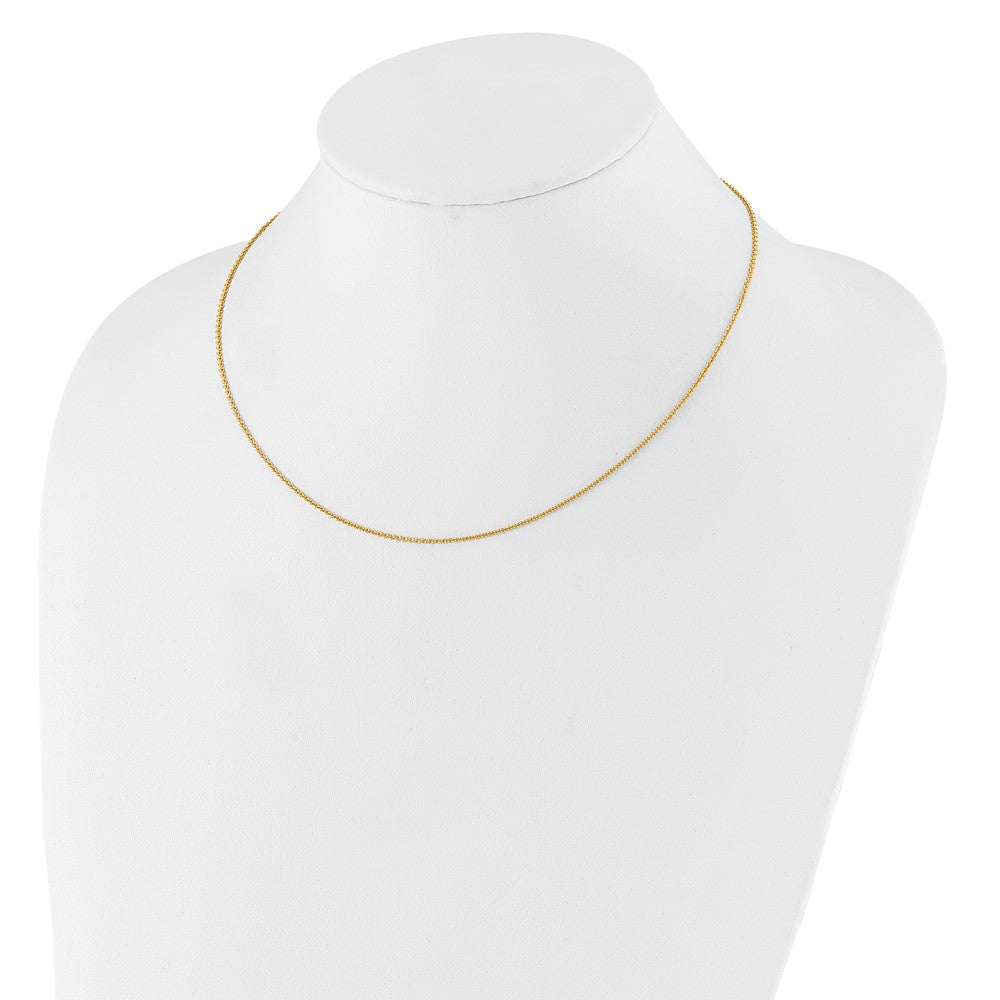 18 Inch 14K Yellow Gold 1.4mm Round Cable 1In+1In Adjustable Chain Necklace