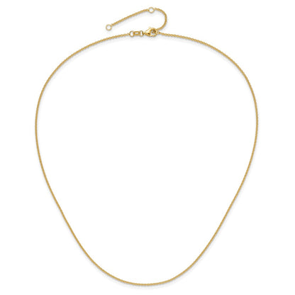 18 Inch 14K Yellow Gold 1.4mm Round Cable 1In+1In Adjustable Chain Necklace