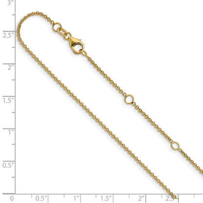 18 Inch 14K Yellow Gold 1.4mm Round Cable 1In+1In Adjustable Chain Necklace