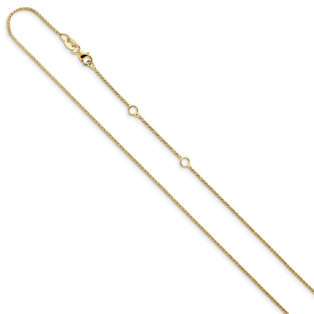 18 Inch 14K Yellow Gold 1mm D/C Open Franco 1In+1In Adjustable Chain Necklace