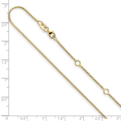 2 Inch 14K Yellow Gold 1mm D/C Open Franco 1In+1In Adjustable Chain Necklace