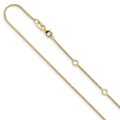 2 Inch 14K Yellow Gold 1mm D/C Open Franco 1In+1In Adjustable Chain Necklace