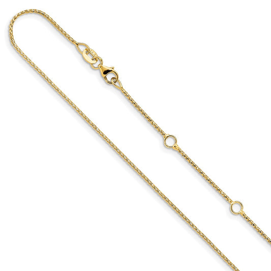 2 Inch 14K Yellow Gold 1mm D/C Open Franco 1In+1In Adjustable Chain Necklace