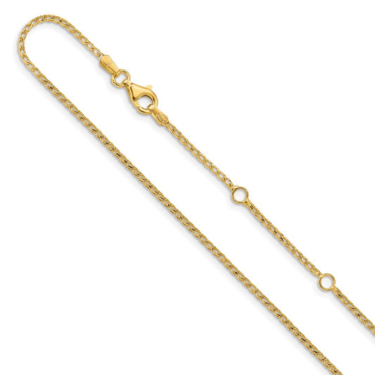 2 Inch 14K Yellow Gold 1.4mm D/C Open Franco 1In+1In Adjustable Chain Necklace
