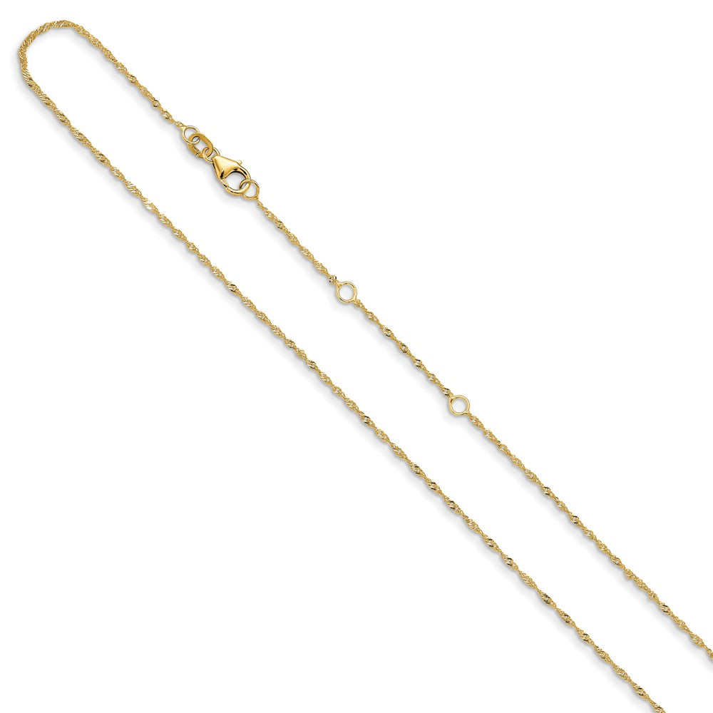 2 Inch 14K Yellow Gold 1.25mm Singapore 1In+1In Adjustable Chain Necklace