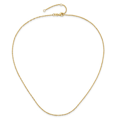 2 Inch 14K Yellow Gold 1.25mm Singapore 1In+1In Adjustable Chain Necklace