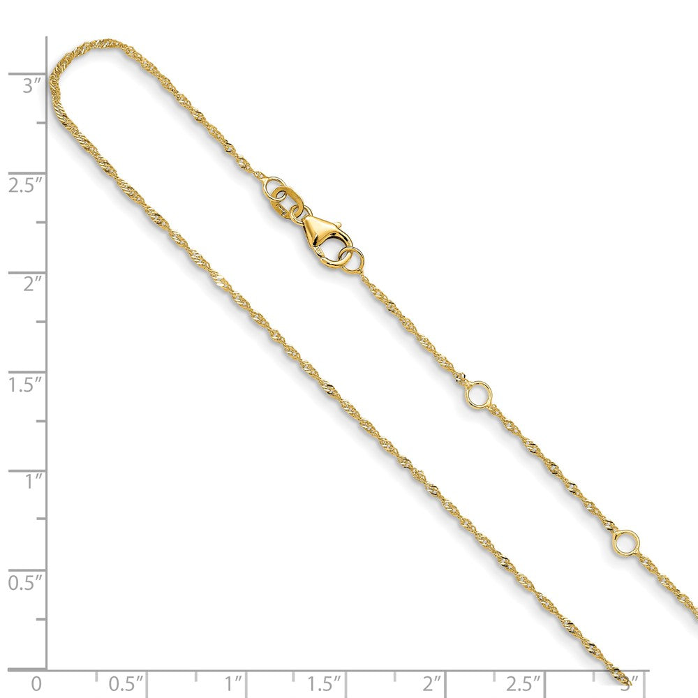 18 Inch 14K Yellow Gold 1.25mm Singapore 1In+1In Adjustable Chain Necklace