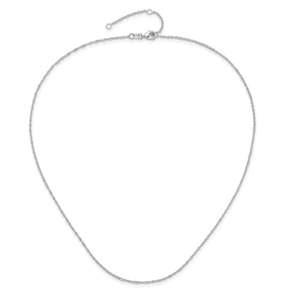 2 Inch 14K White Gold 1.25mm Singapore 1In+1In Adjustable Chain Necklace