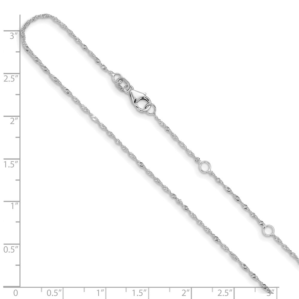 2 Inch 14K White Gold 1.25mm Singapore 1In+1In Adjustable Chain Necklace