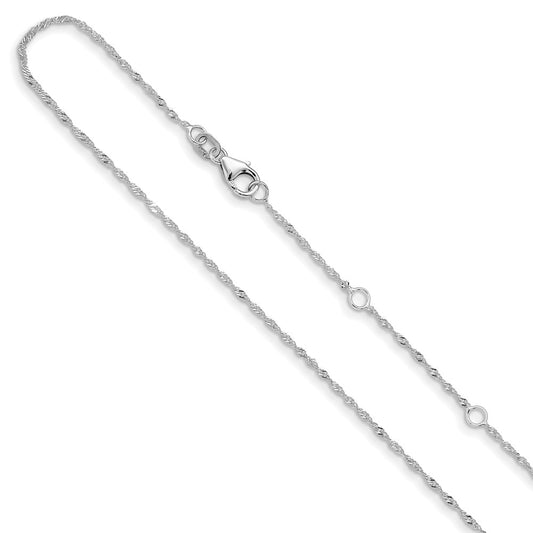 2 Inch 14K White Gold 1.25mm Singapore 1In+1In Adjustable Chain Necklace