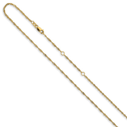 18 Inch 14K Yellow Gold 1.5mm Singapore 1In+1In Adjustable Chain Necklace