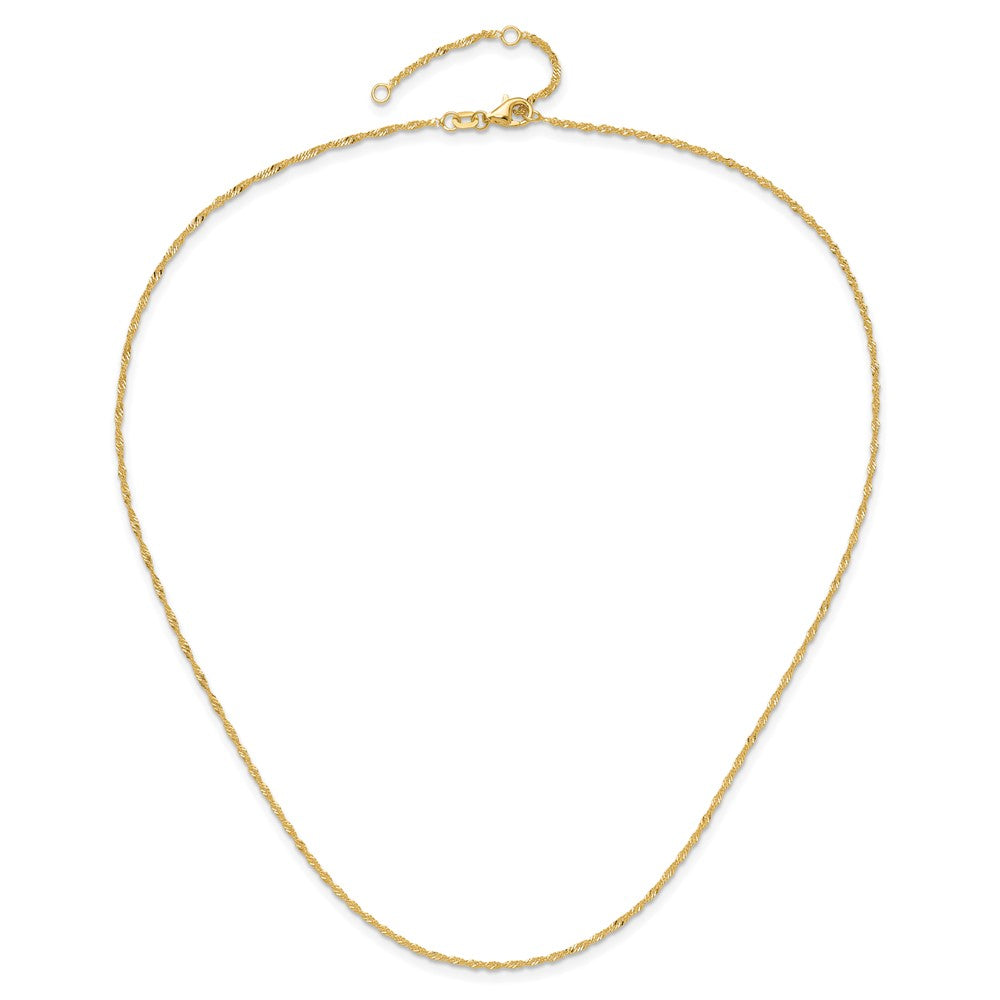 18 Inch 14K Yellow Gold 1.5mm Singapore 1In+1In Adjustable Chain Necklace