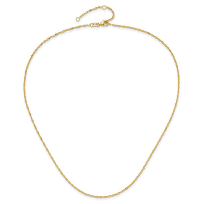 18 Inch 14K Yellow Gold 1.5mm Singapore 1In+1In Adjustable Chain Necklace