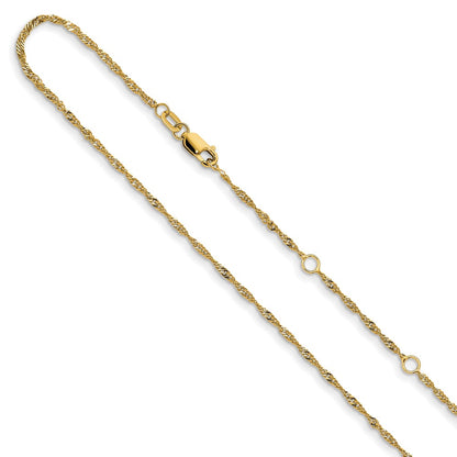 2 Inch 14K Yellow Gold 1.5mm Singapore 1In+1In Adjustable Chain Necklace