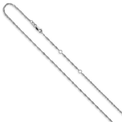 18 Inch 14K White Gold 1.5mm Singapore 1In+1In Adjustable Chain Necklace