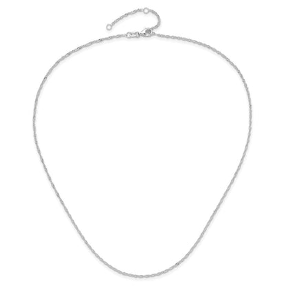 18 Inch 14K White Gold 1.5mm Singapore 1In+1In Adjustable Chain Necklace