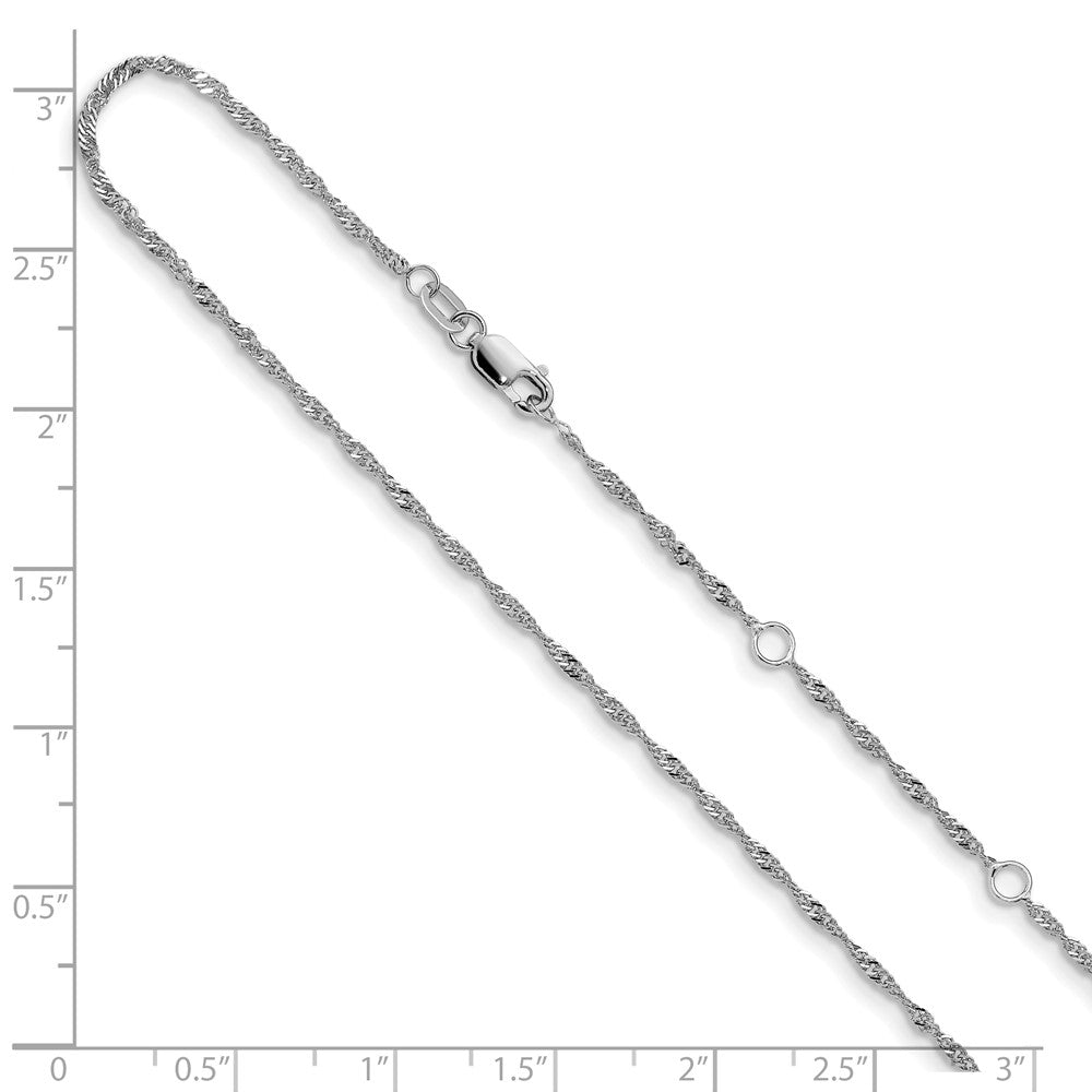 18 Inch 14K White Gold 1.5mm Singapore 1In+1In Adjustable Chain Necklace
