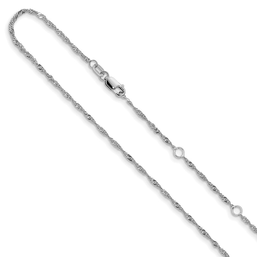 18 Inch 14K White Gold 1.5mm Singapore 1In+1In Adjustable Chain Necklace
