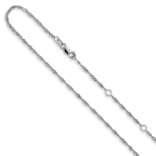 18 Inch 14K White Gold 1.5mm Singapore 1In+1In Adjustable Chain Necklace