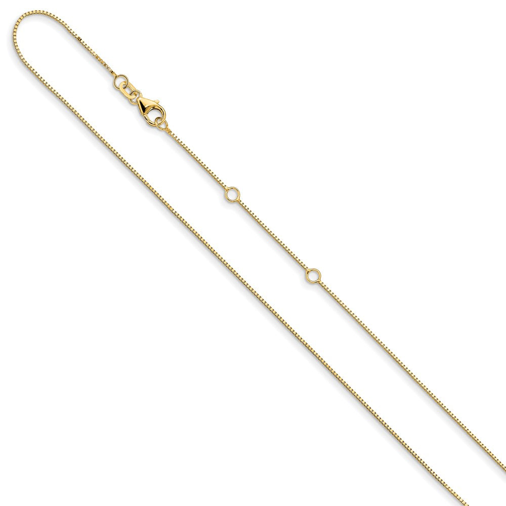 18 Inch 14K Yellow Gold .7mm Box 1In+1In Adjustable Chain Necklace
