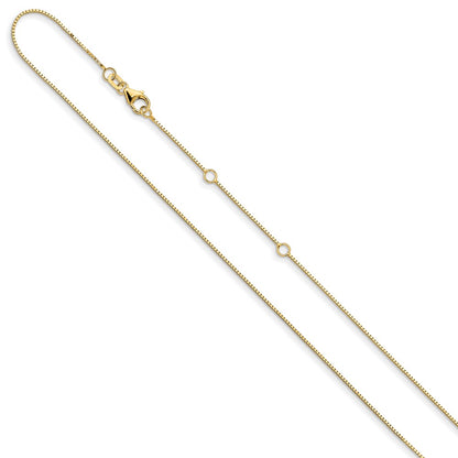 18 Inch 14K Yellow Gold .7mm Box 1In+1In Adjustable Chain Necklace