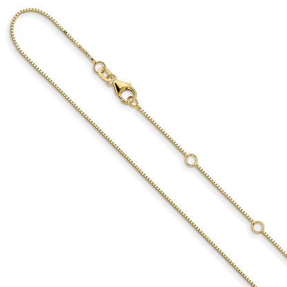 18 Inch 14K Yellow Gold .7mm Box 1In+1In Adjustable Chain Necklace