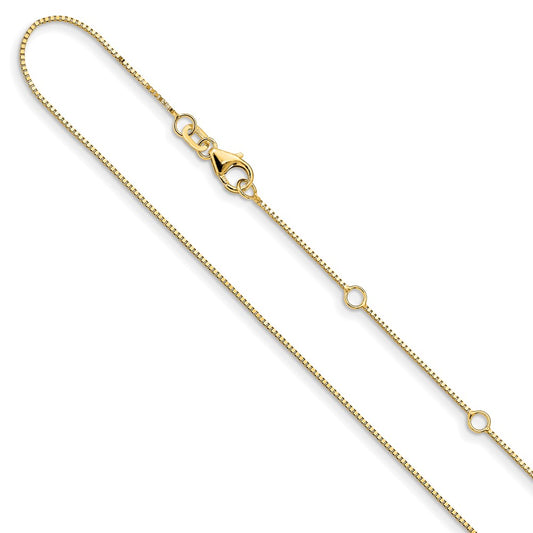 2 Inch 14K Yellow Gold .7mm Box 1In+1In Adjustable Chain Necklace