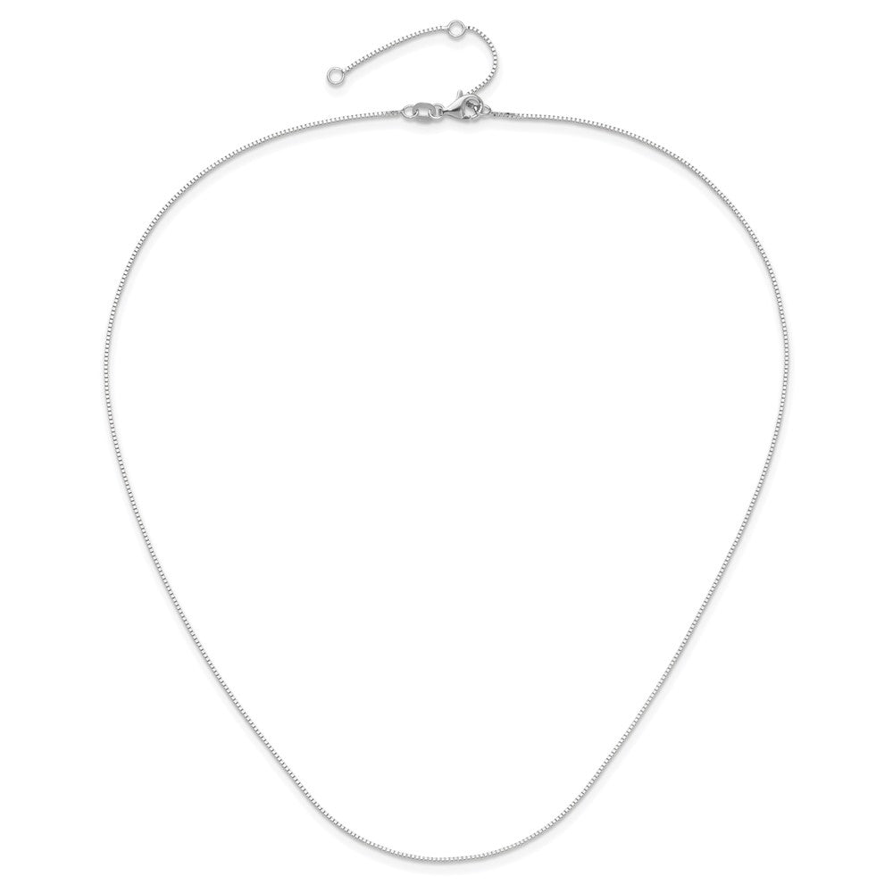 18 Inch 14K White Gold .7mm Box 1In+1In Adjustable Chain Necklace