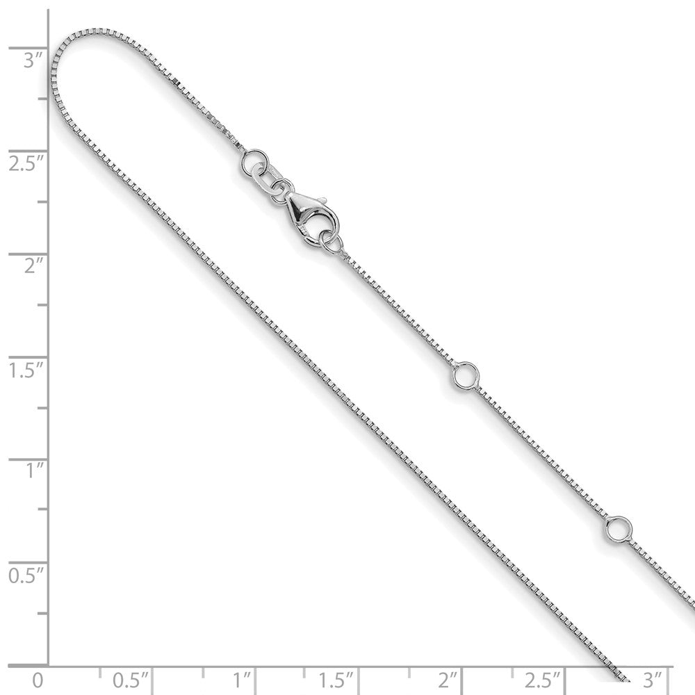 18 Inch 14K White Gold .7mm Box 1In+1In Adjustable Chain Necklace