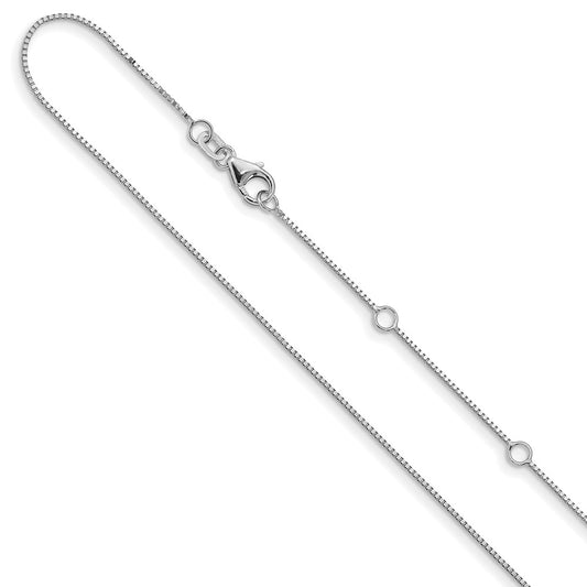 2 Inch 14K White Gold .7mm Box 1In+1In Adjustable Chain Necklace