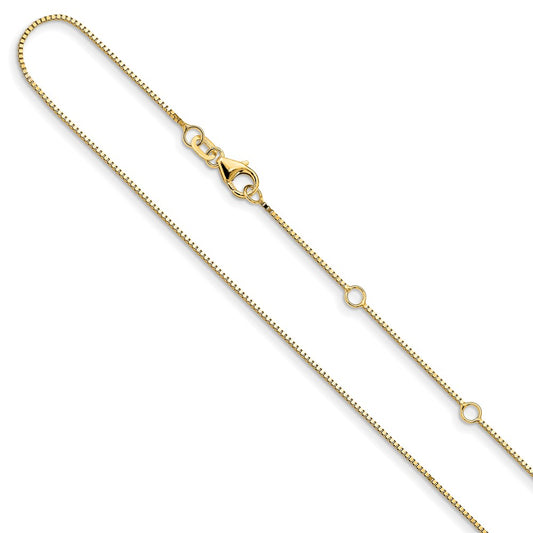 2 Inch 14K Yellow Gold .85mm Box 1In+1In Adjustable Chain Necklace