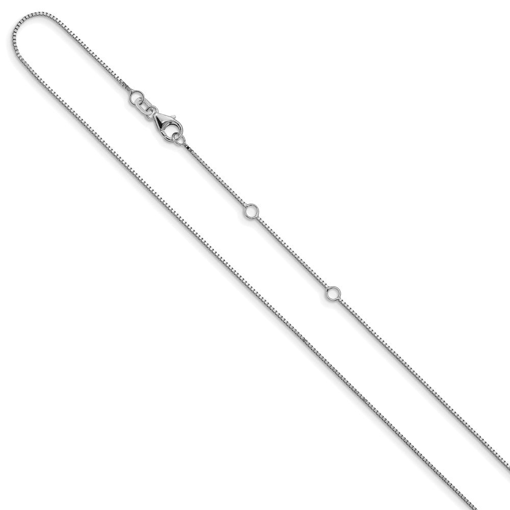 18 Inch 14K White Gold .85mm Box 1In+1In Adjustable Chain Necklace